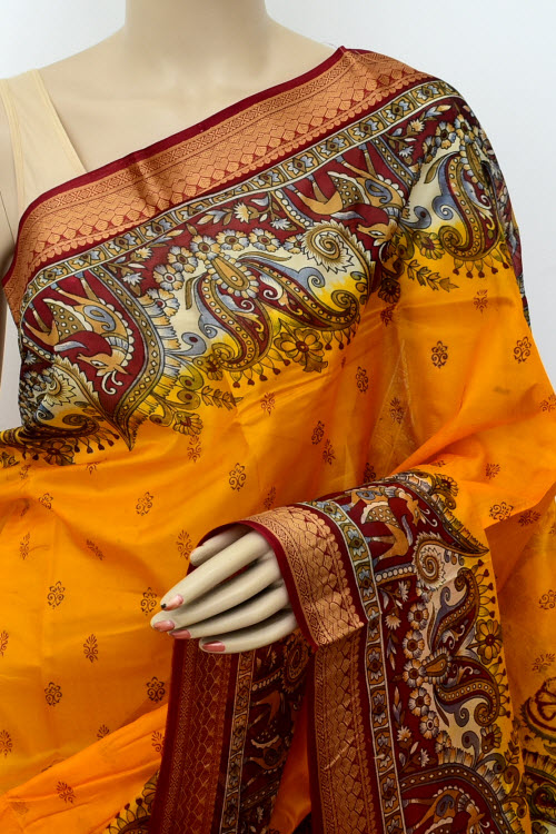 Mustard Yellow Handloom Tusser Silk Saree