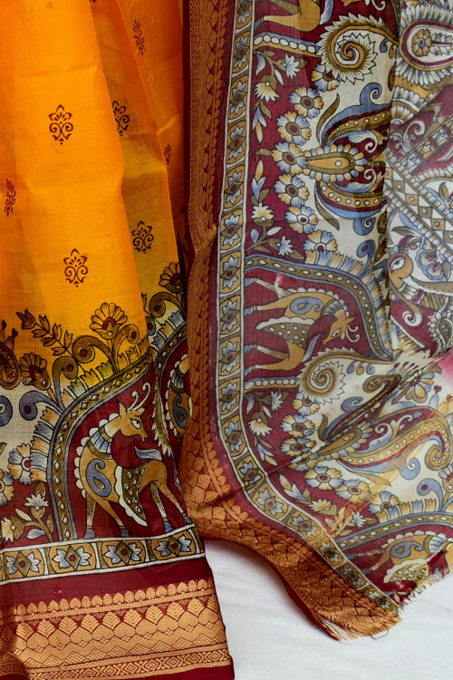 Mustard Yellow Handloom Tusser Silk Saree