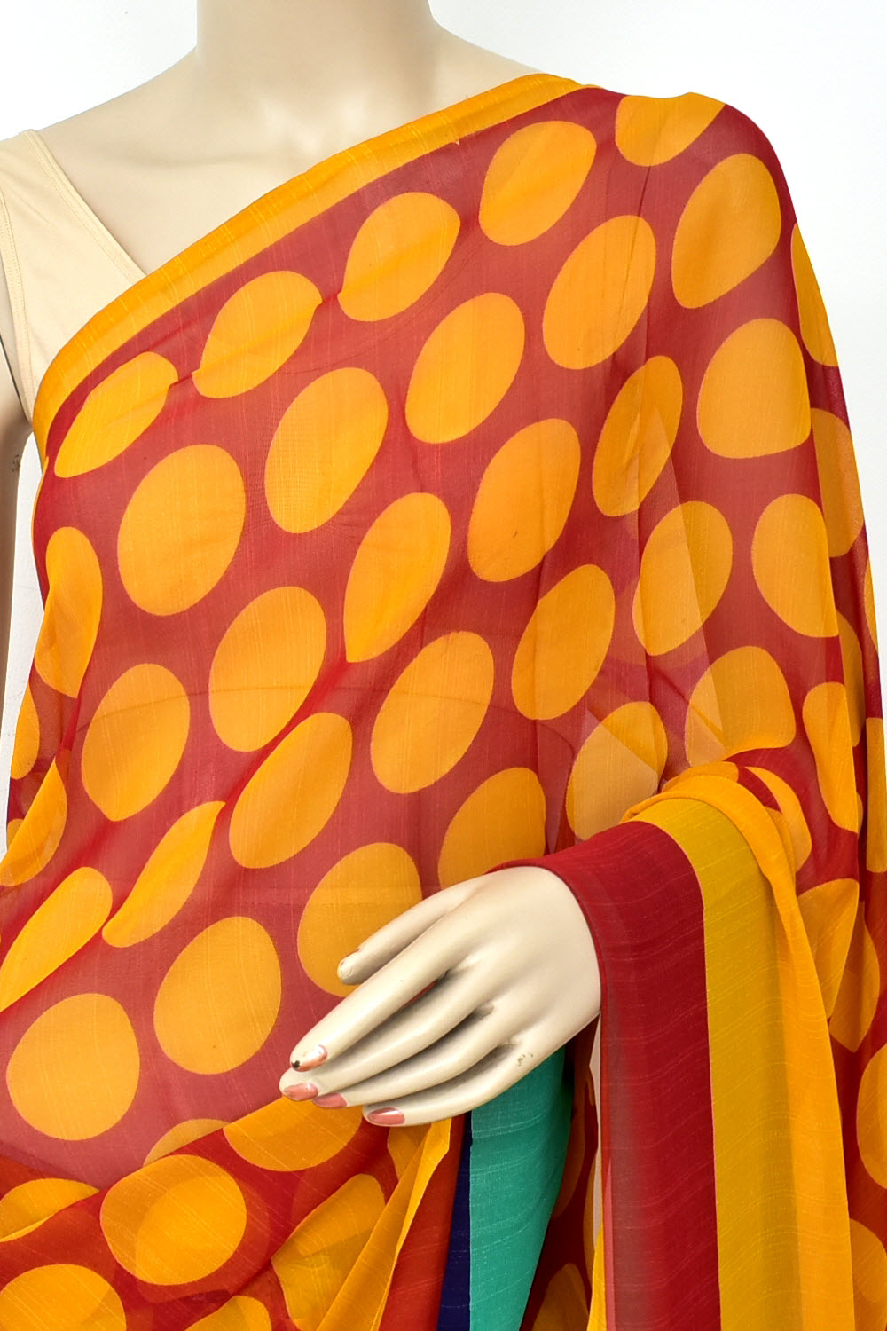 Red-Yellow Printed Georgette Saree with Blouse