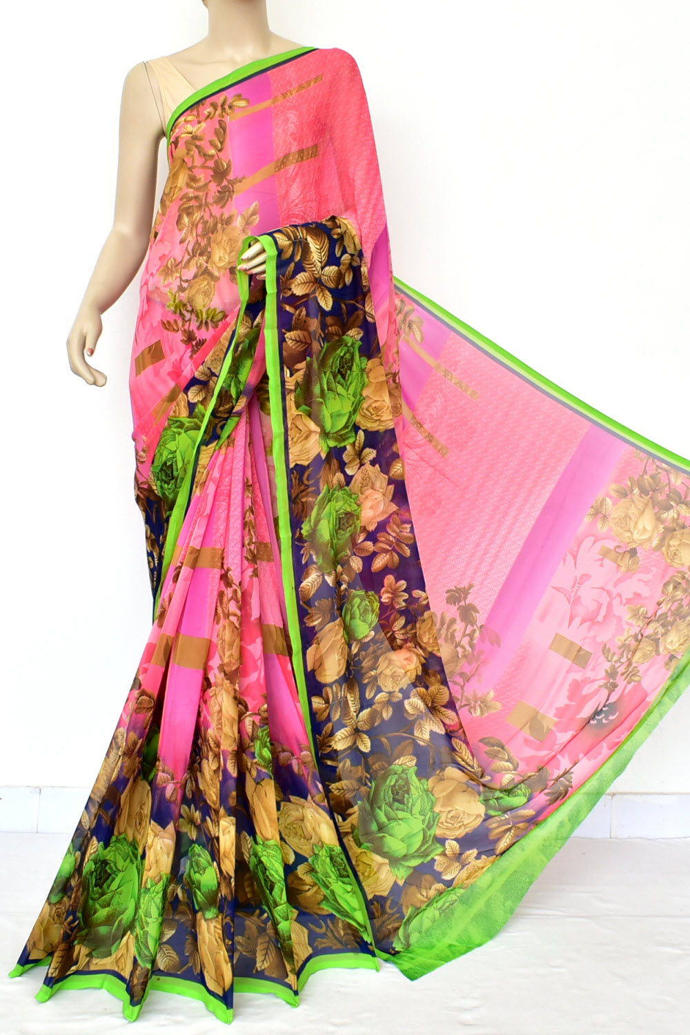 Pink Printed Georgette Saree with Blouse