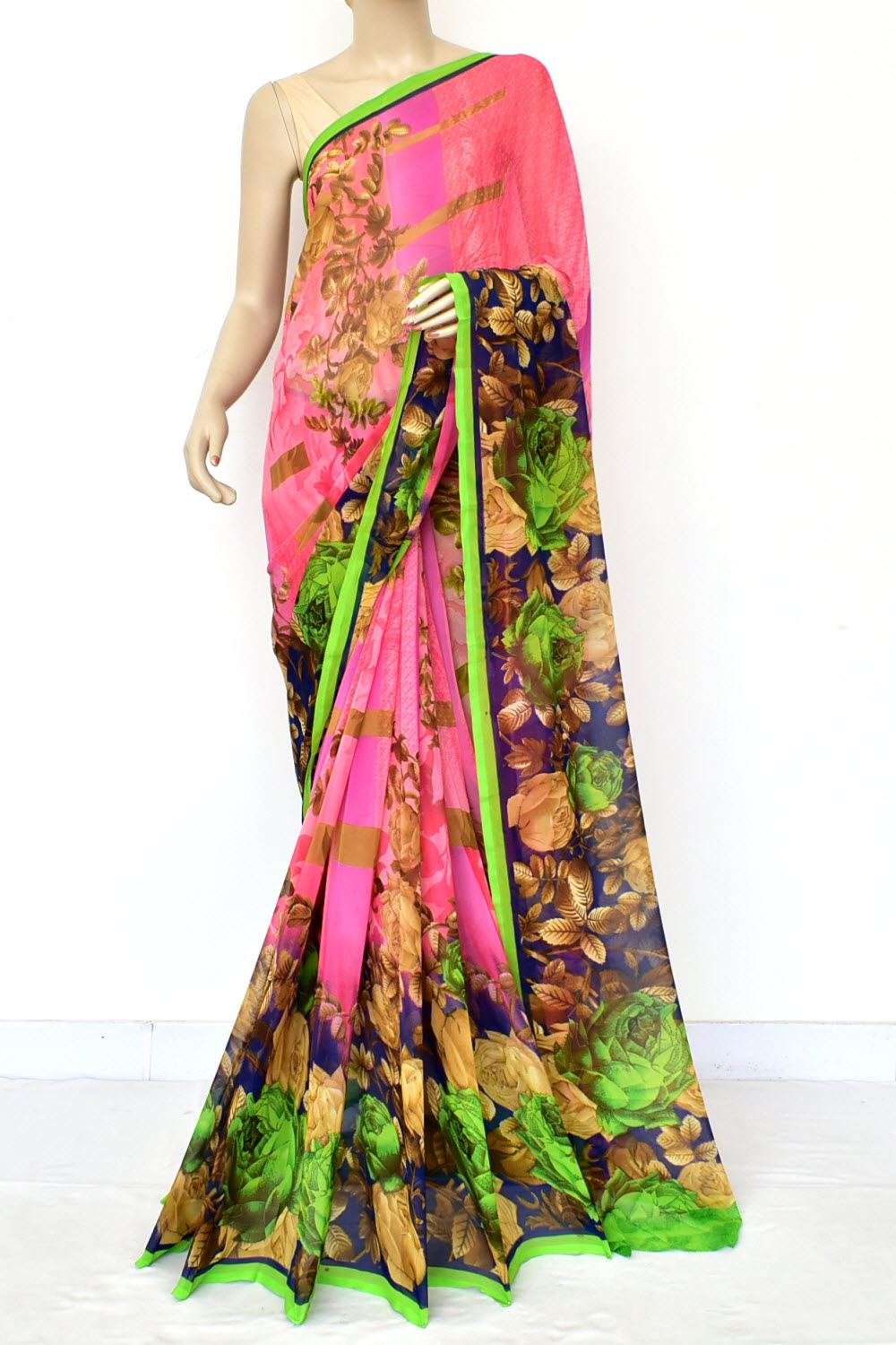 Pink Printed Georgette Saree with Blouse