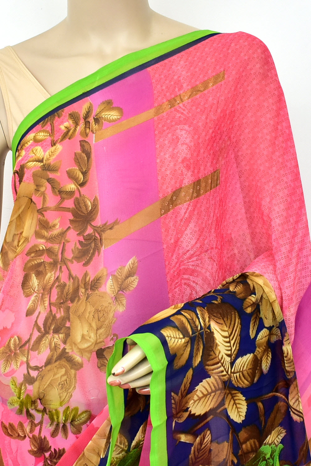 Pink Printed Georgette Saree with Blouse