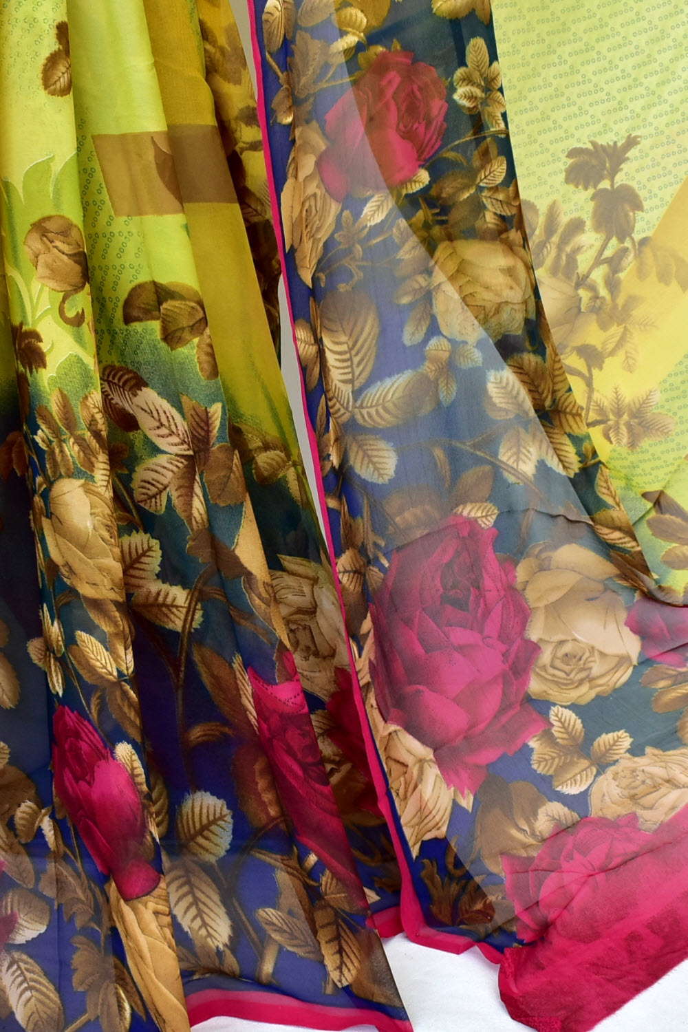 Mustard Yellow Printed Georgette Saree with Blouse