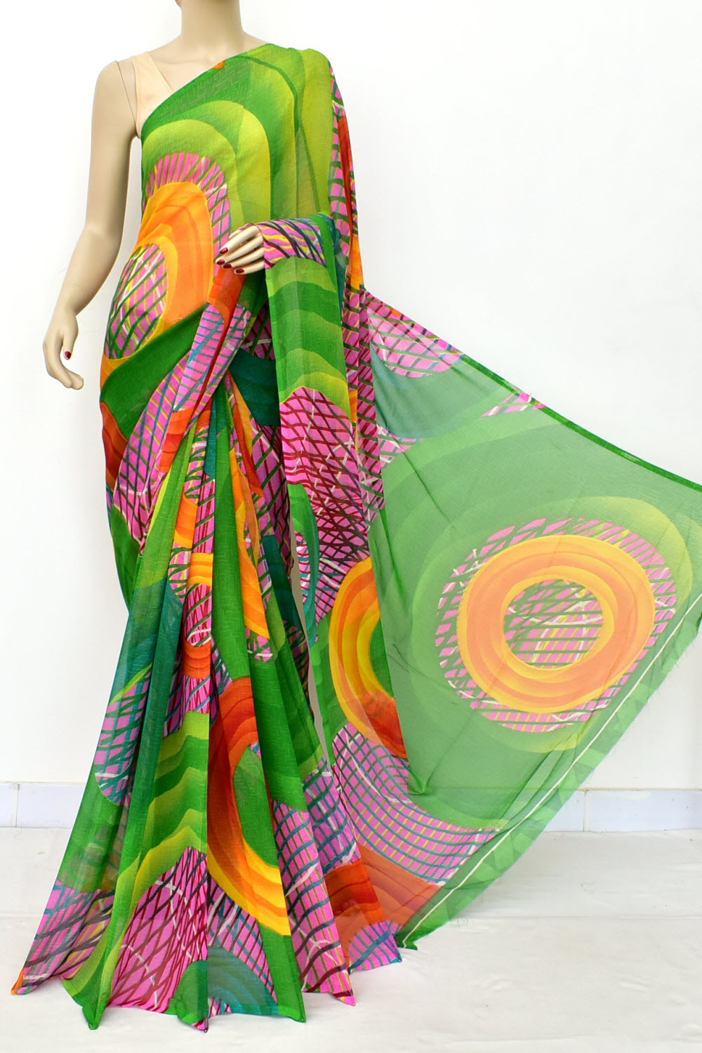 Green Printed Georgette Saree with Blouse