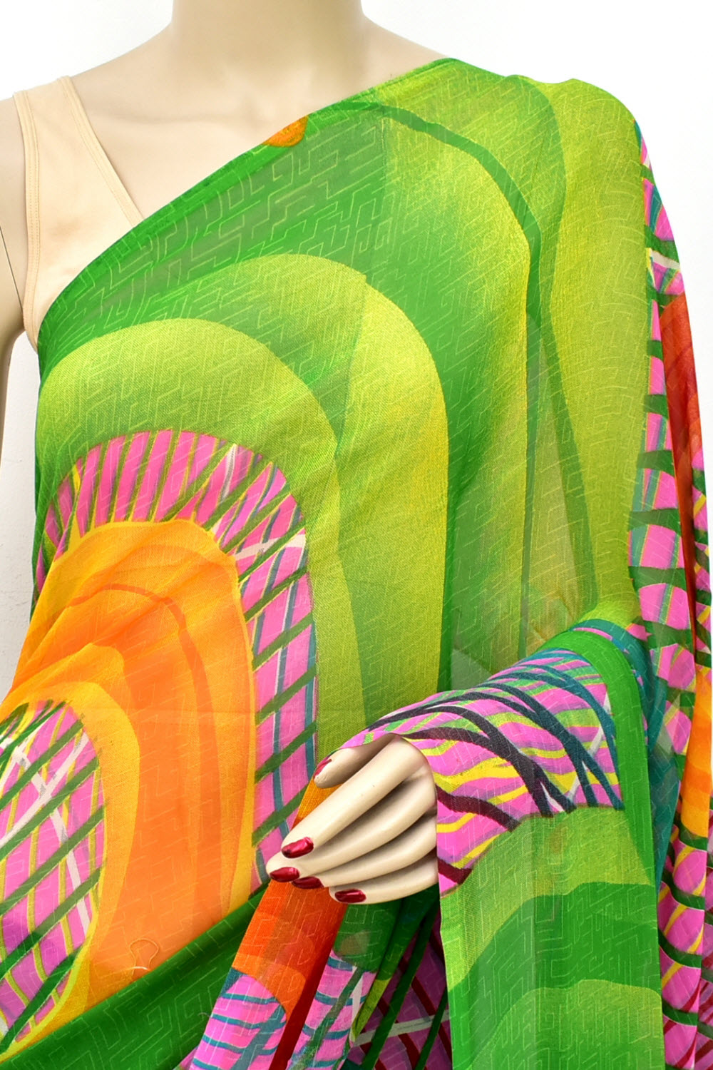 Green Printed Georgette Saree with Blouse