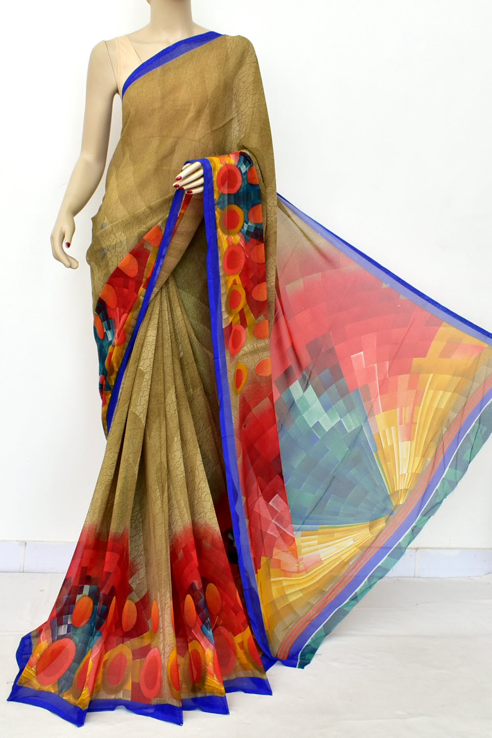 Fawn Printed Georgette Saree with Blouse