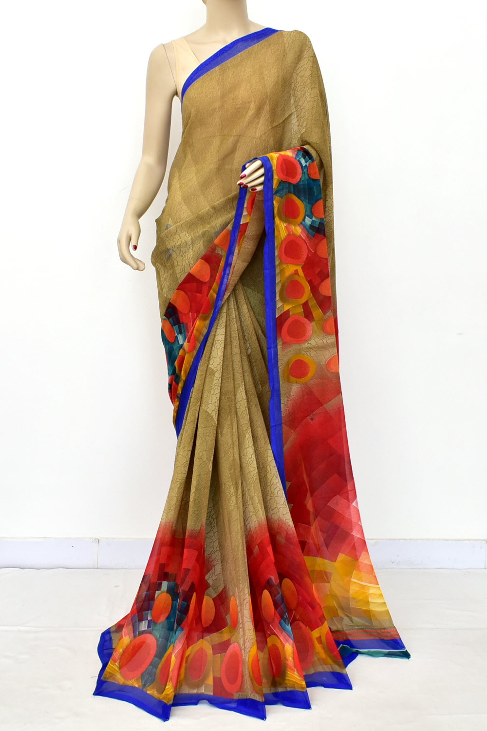 Fawn Printed Georgette Saree with Blouse