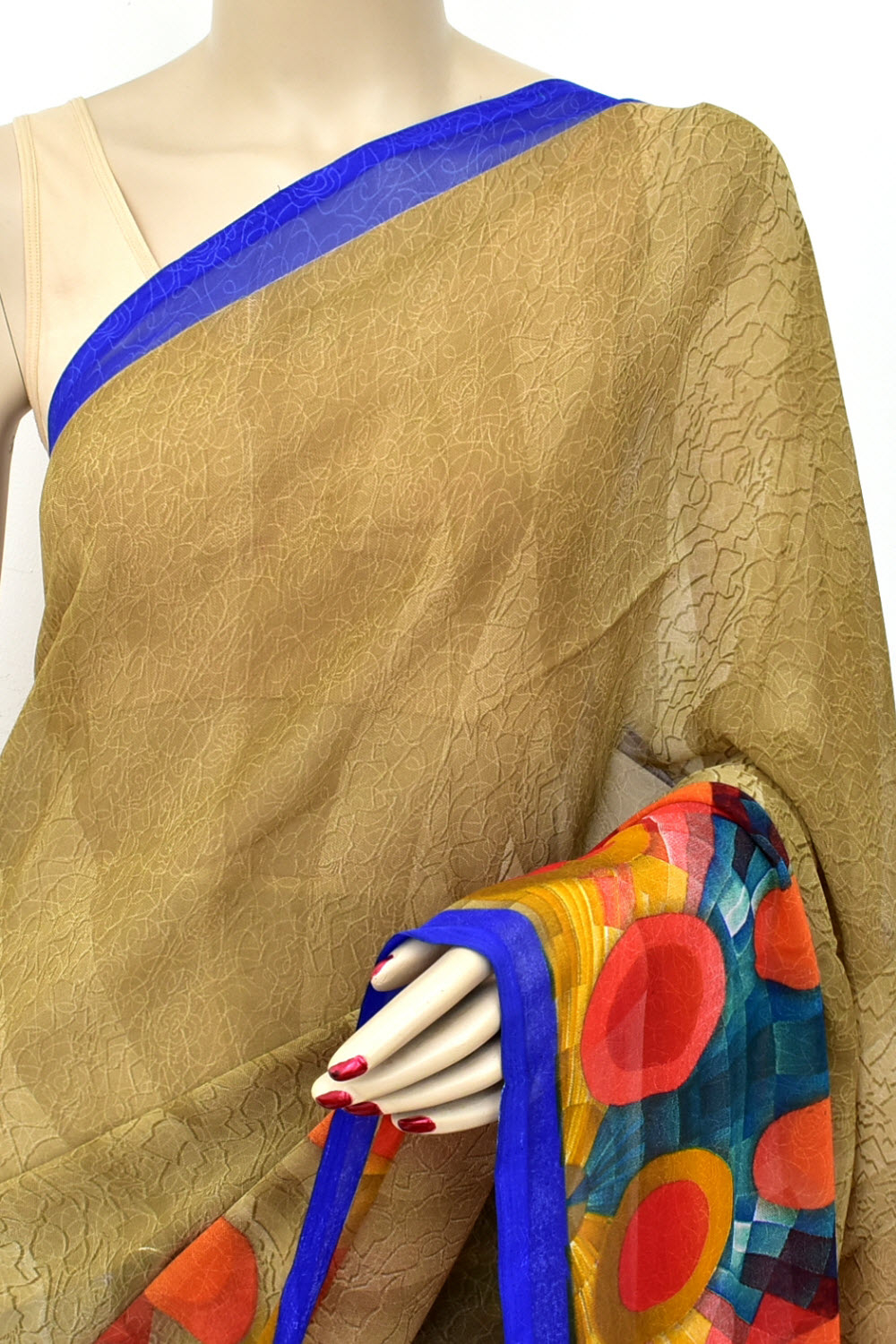 Fawn Printed Georgette Saree with Blouse