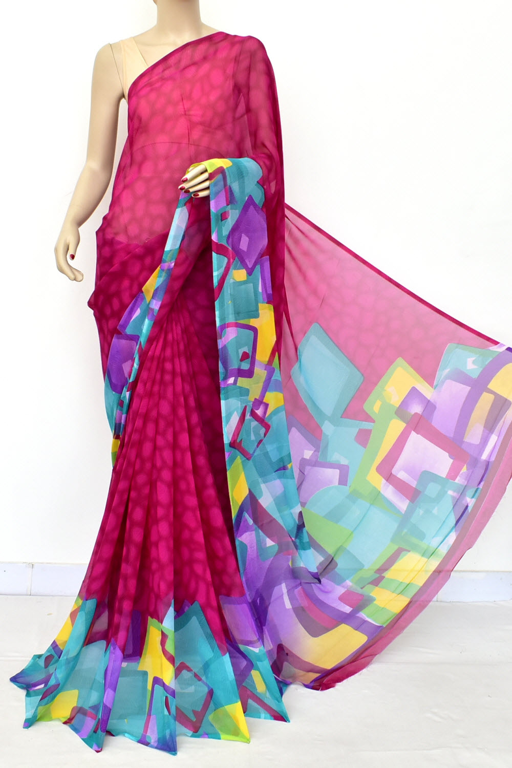 Magenta Printed Georgette Saree with Blouse