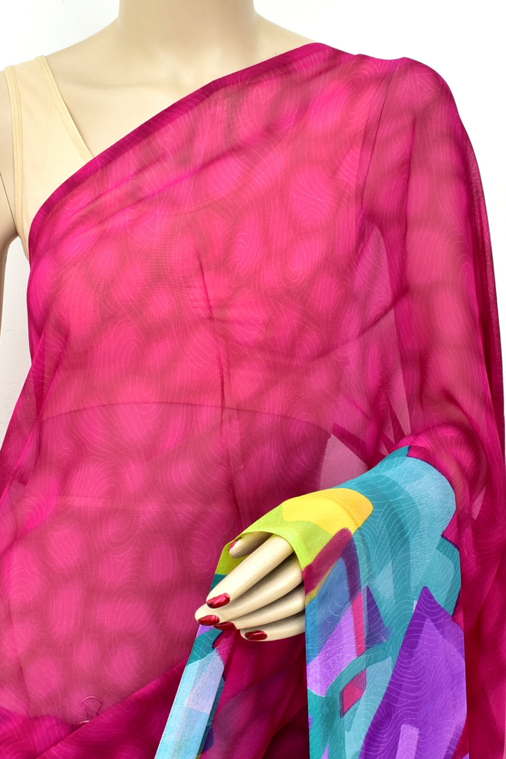 Magenta Printed Georgette Saree with Blouse