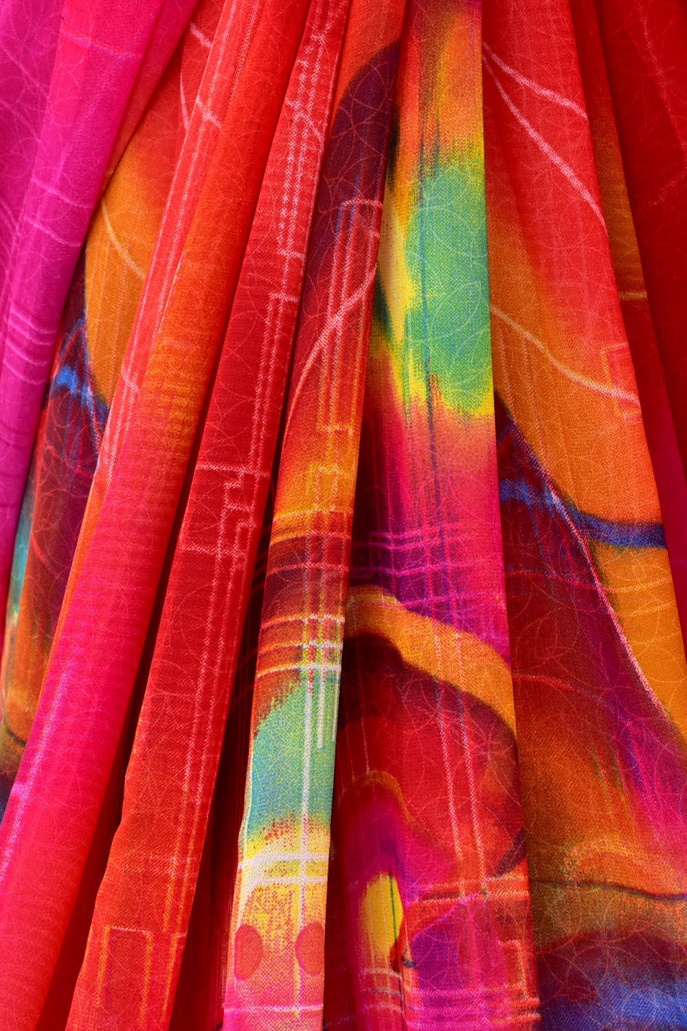 Red Printed Georgette Saree with Blouse