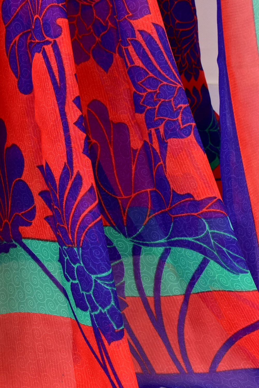 Red-Blue Printed Georgette Saree with Blouse