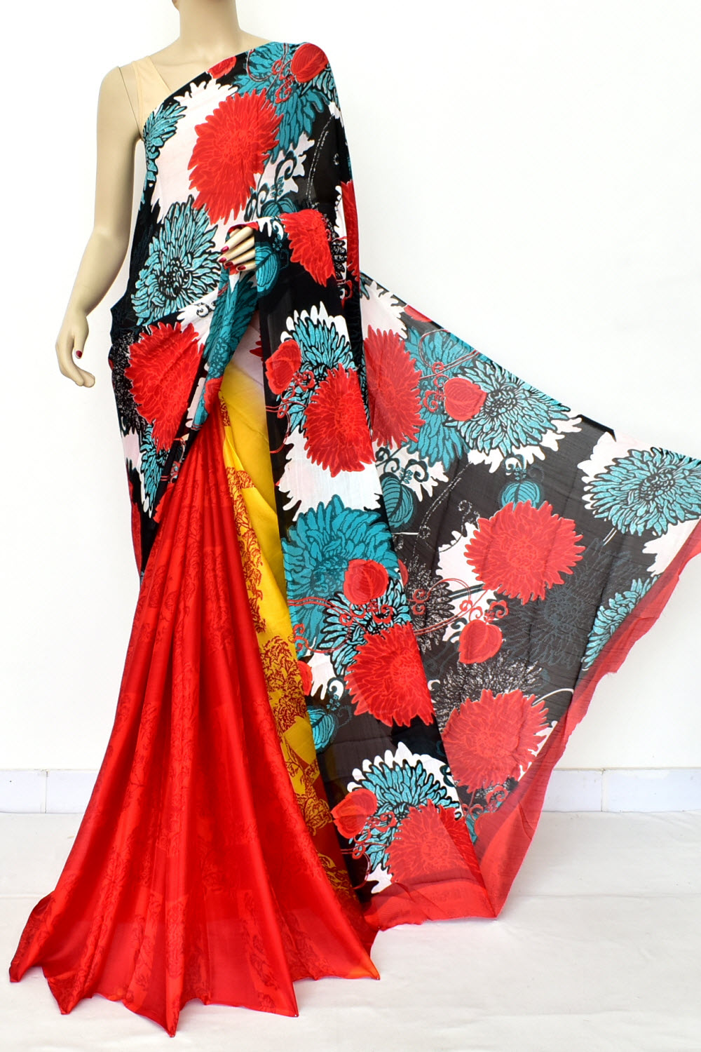 Red Printed Georgette Saree with Blouse