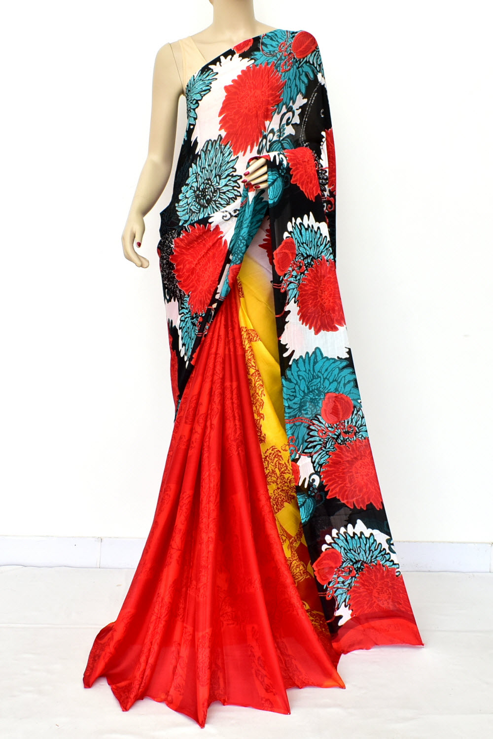 Red Printed Georgette Saree with Blouse