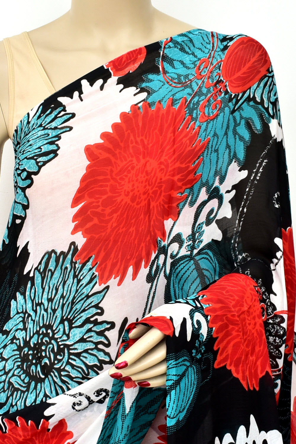 Red Printed Georgette Saree with Blouse