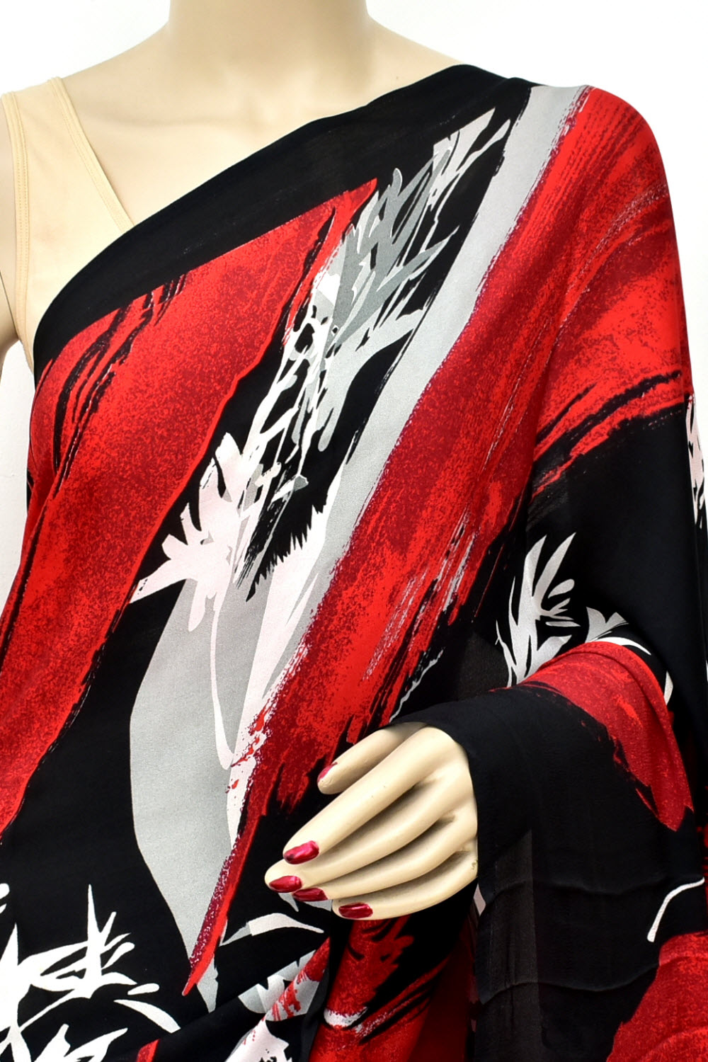 Red-Black Printed Georgette Saree with Blouse