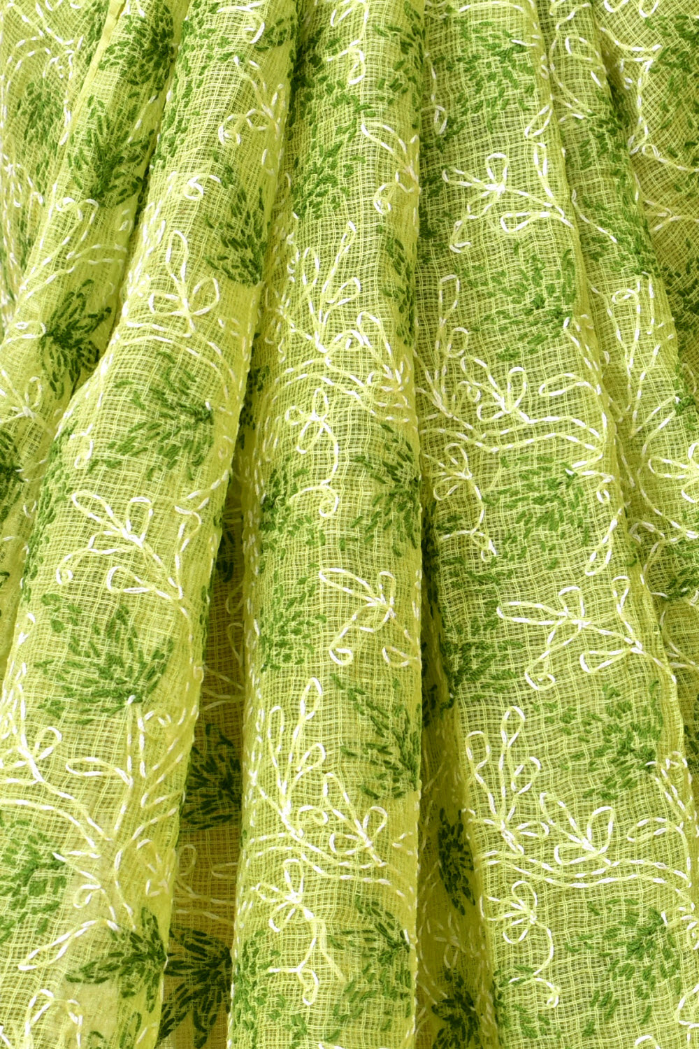 Mehandi Green Allover Hand-Embroidered Lucknowi Chikankari Tepchi work Kota Doria Cotton Saree with Blouse