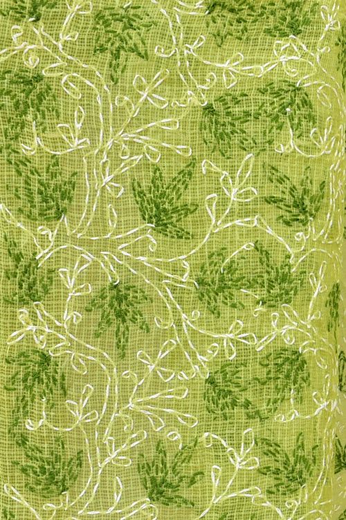 Mehandi Green Allover Hand-Embroidered Lucknowi Chikankari Tepchi work Kota Doria Cotton Saree with Blouse