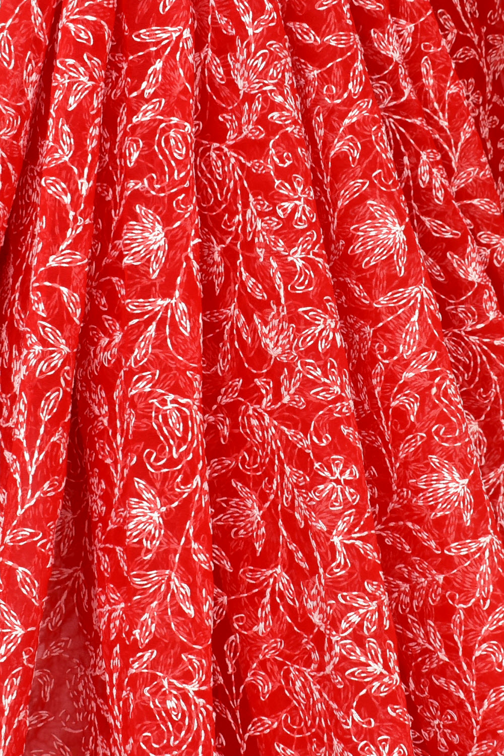 Red Allover Hand-Embroidered Tepchi work Lucknowi Chikankari Georgette Saree with Blouse