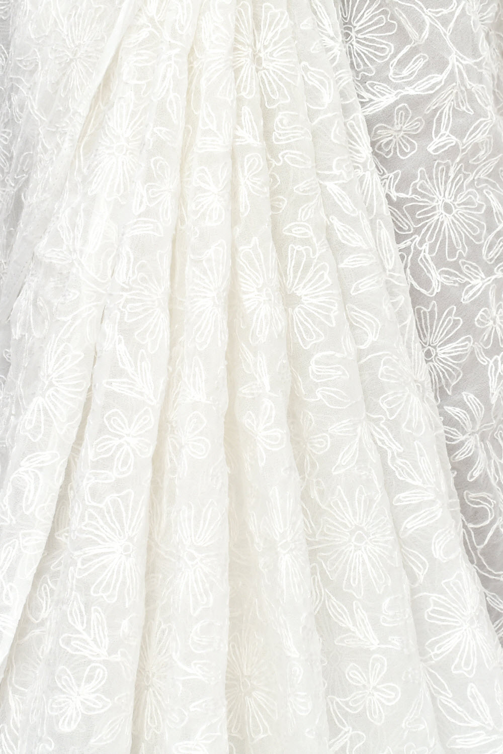 White Allover Hand-Embroidered Tepchi work Lucknowi Chikankari Georgette Saree with Blouse