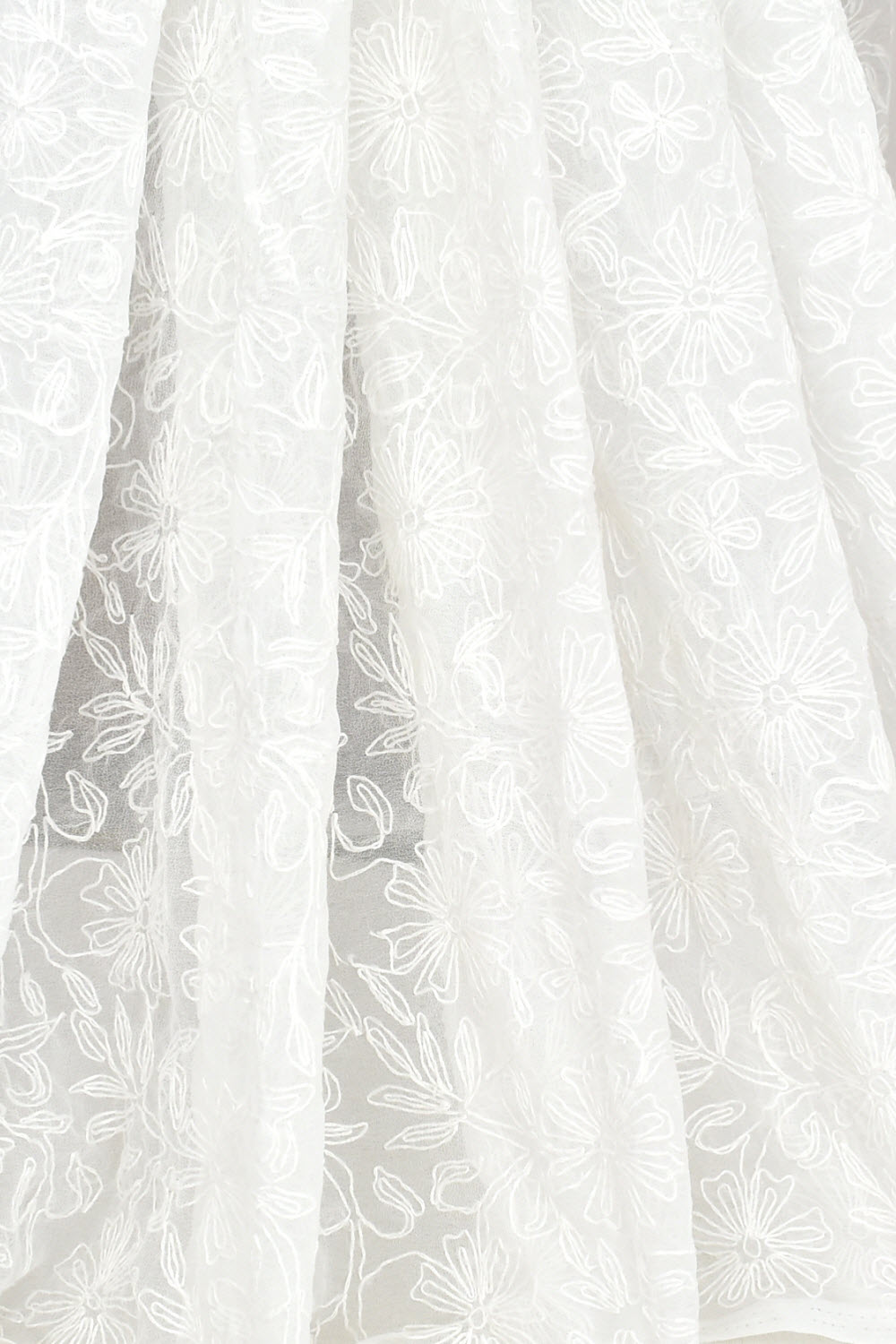 White Allover Hand-Embroidered Tepchi work Lucknowi Chikankari Georgette Saree with Blouse