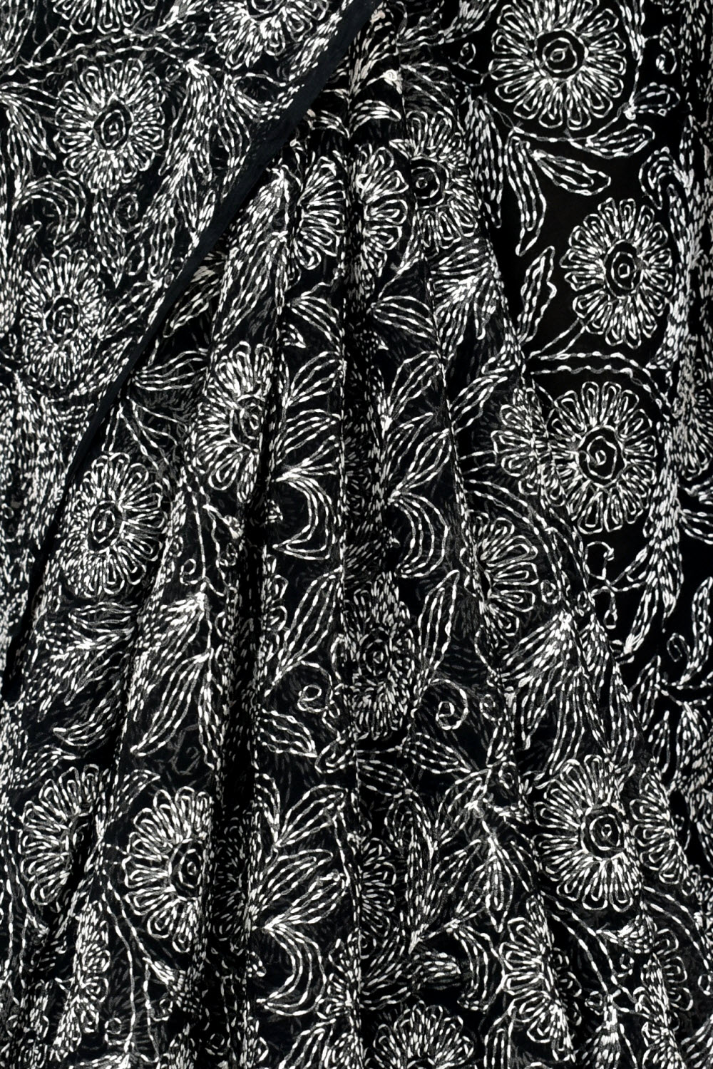 Black Allover Hand-Embroidered Tepchi work Lucknowi Chikankari Georgette Saree with Blouse