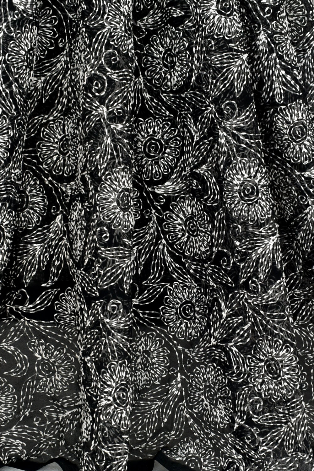 Black Allover Hand-Embroidered Tepchi work Lucknowi Chikankari Georgette Saree with Blouse