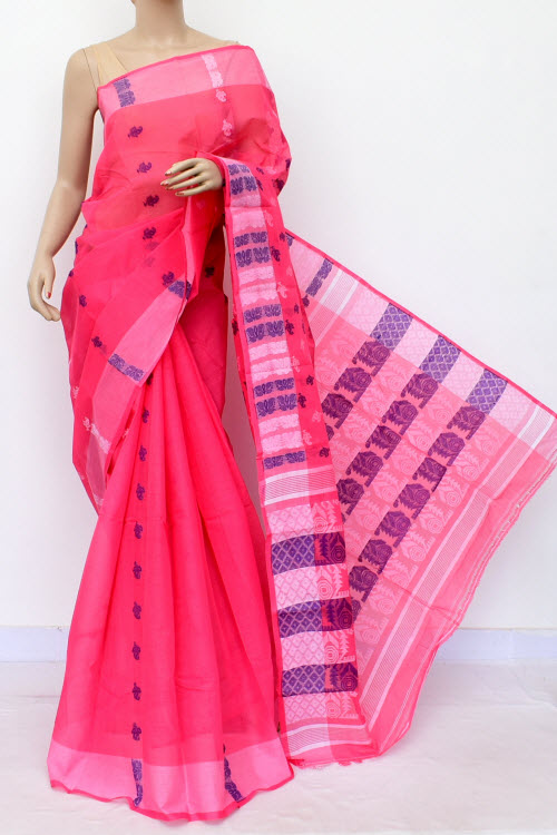 Peach Handwoven Tant Cotton Saree 16981