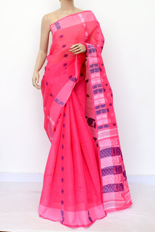 Peach Handwoven Tant Cotton Saree 16981
