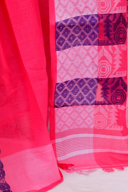 Peach Handwoven Tant Cotton Saree 16981