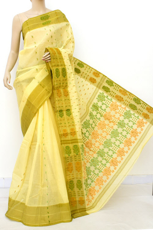Cream Handwoven Tant Cotton Saree 16997
