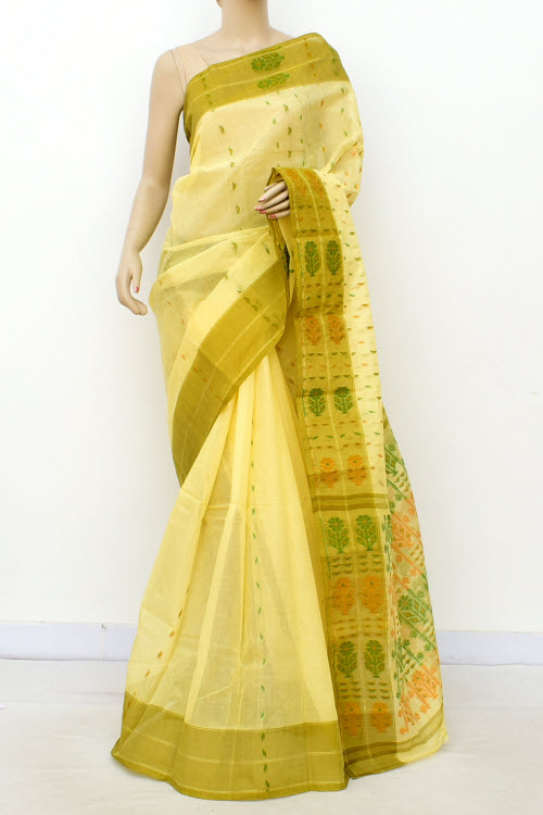 Cream Handwoven Tant Cotton Saree 16997