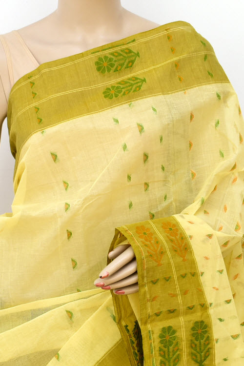 Cream Handwoven Tant Cotton Saree 16997
