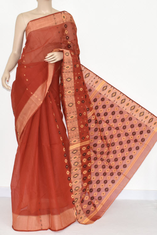 Rust Handwoven Tant Cotton Saree 16999