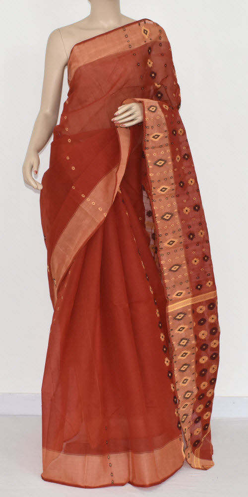 Rust Handwoven Tant Cotton Saree 16999