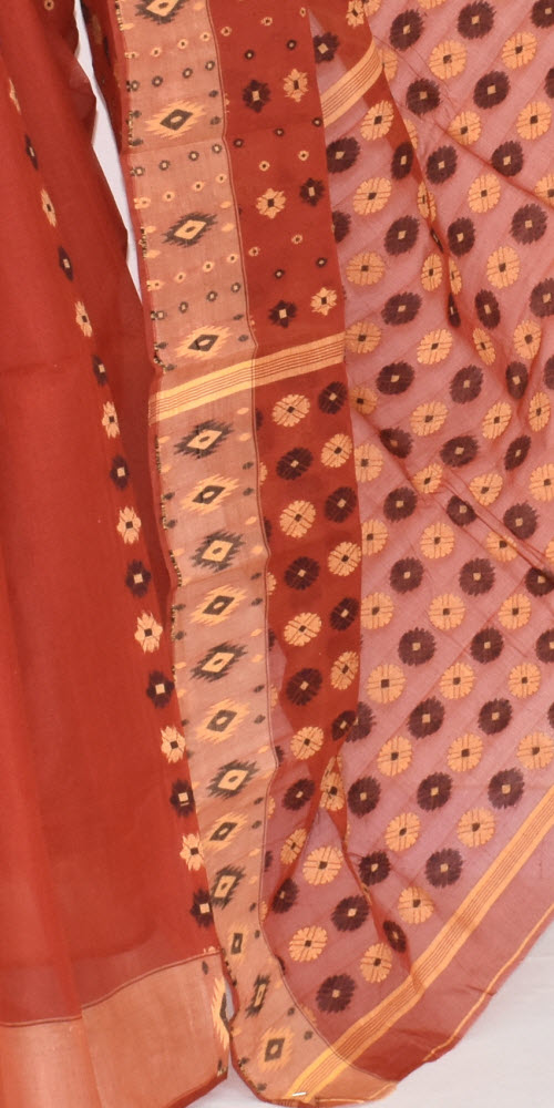 Rust Handwoven Tant Cotton Saree 16999