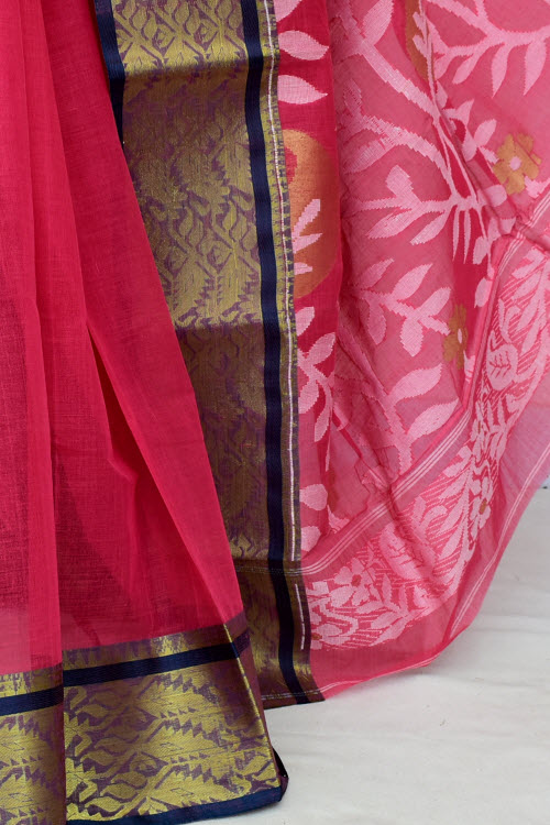 Peach Handwoven Tant Cotton Saree 17001