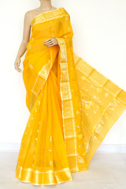 Yellow Handwoven Tant Cotton Saree 17002