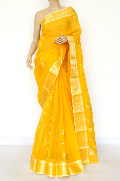 Yellow Handwoven Tant Cotton Saree 17002
