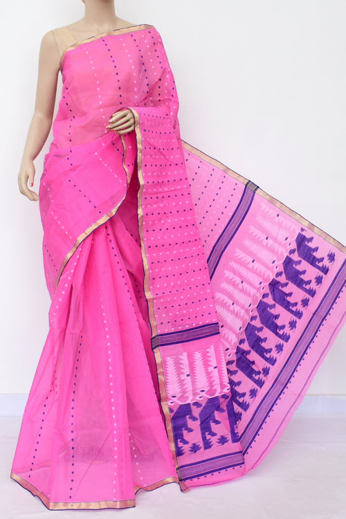 Pink Handwoven Thousand Booti Tant Cotton Saree