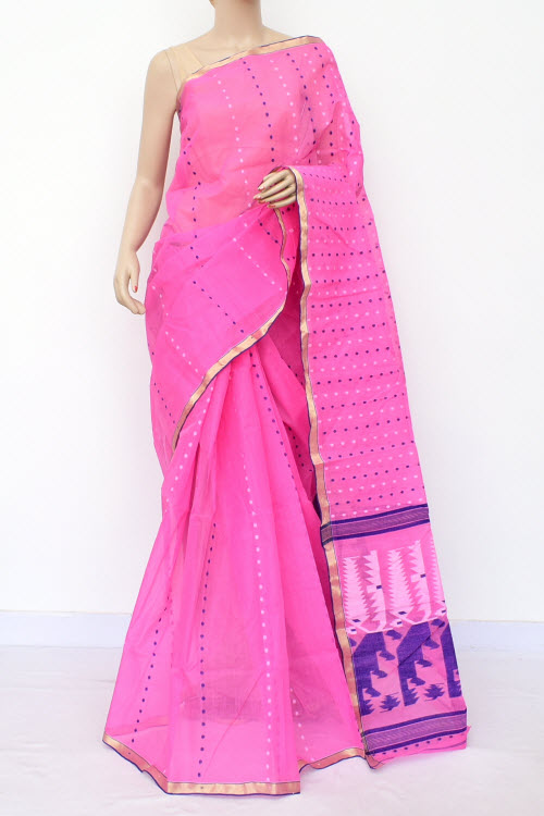 Pink Handwoven Thousand Booti Tant Cotton Saree