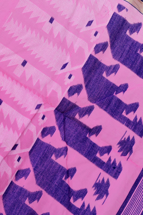 Pink Handwoven Thousand Booti Tant Cotton Saree