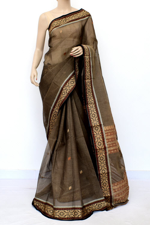 Chocolate Brown Handwoven Tant Cotton Saree 17034