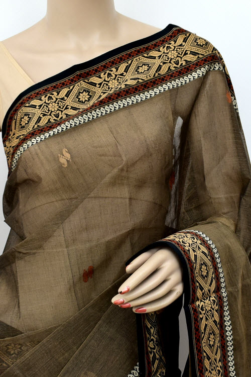 Chocolate Brown Handwoven Tant Cotton Saree 17034