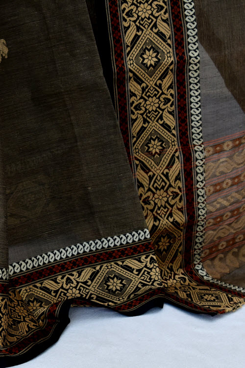 Chocolate Brown Handwoven Tant Cotton Saree 17034