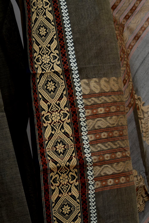 Chocolate Brown Handwoven Tant Cotton Saree 17034