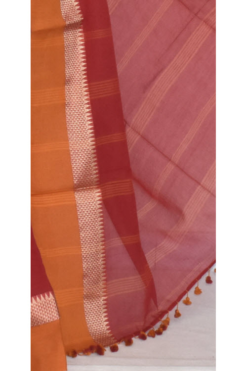 Red-Mustard Handwoven Tant Cotton Saree 17068