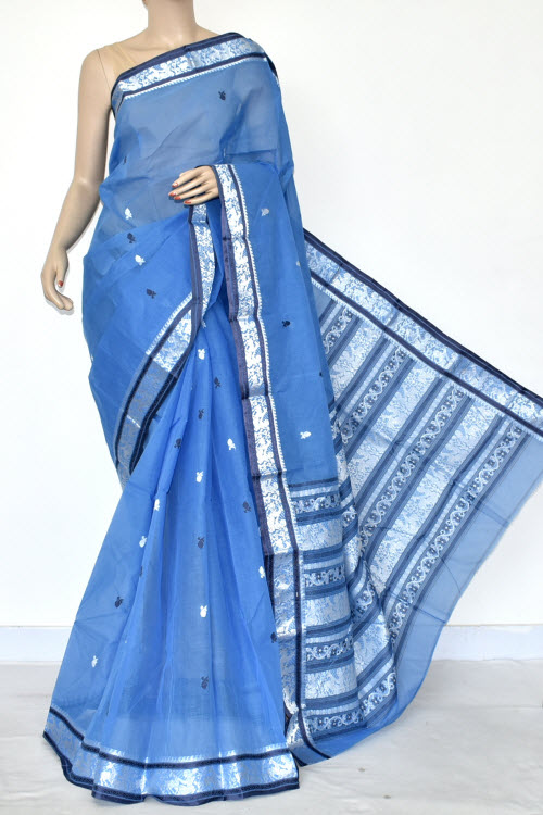Sky Blue Handwoven Tant Cotton Saree 17083