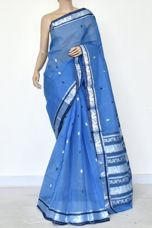 Sky Blue Handwoven Tant Cotton Saree 17083