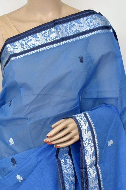 Sky Blue Handwoven Tant Cotton Saree 17083